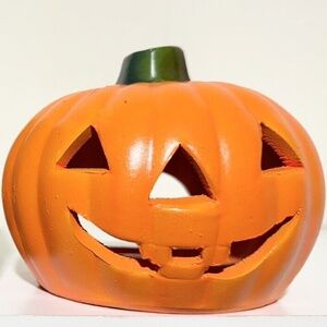 Vintage Robert Alan Candle Company Ceramic Pumpkin Candle Holder Lamp w/ Box